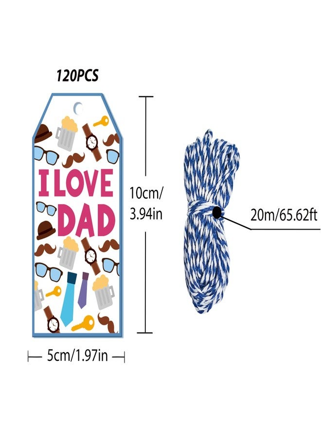 Doumeny Happy Father's Day Gift Paper Tags 120Pcs I Love You Dady Father's Day Tag Stickers World's Best Dad Trophy Tie Hanging Label Tags with String for DIY Art Craft Father Party Birthday Supplies - Image 2